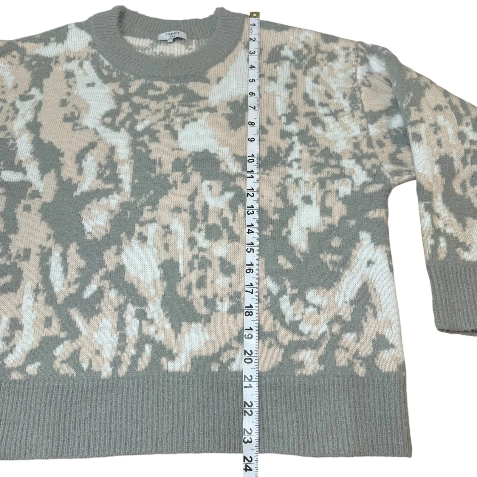 FRNCH Paris Abstract Print Knit Sweater Crew Neck Neutral Tones Size‎ S/M - Image 8