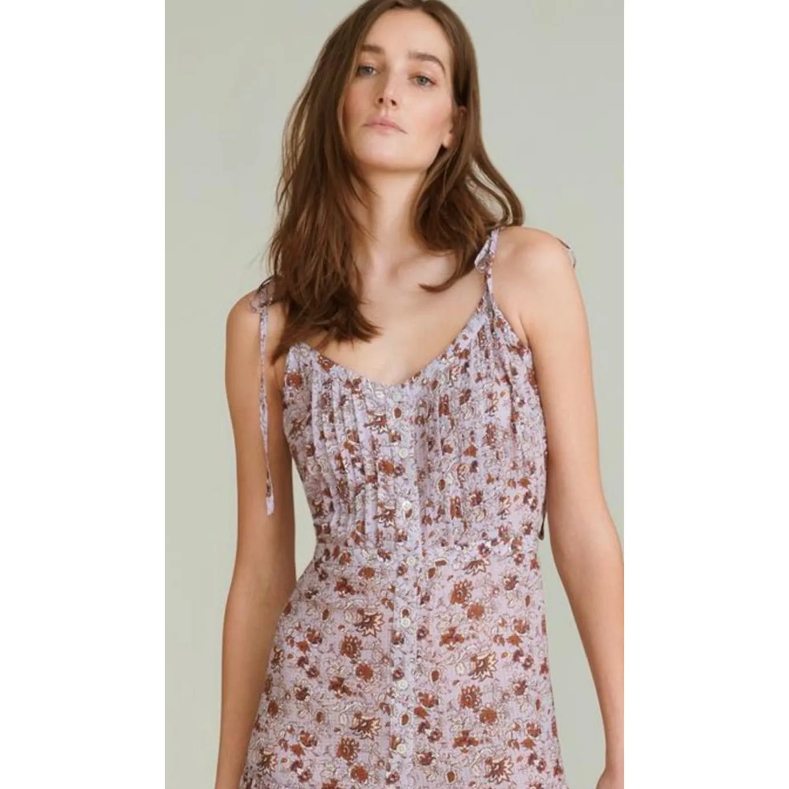 Veronica Beard Windansea Floral-Print Pleated Maxi Dress Lavender Size Large - Image 5