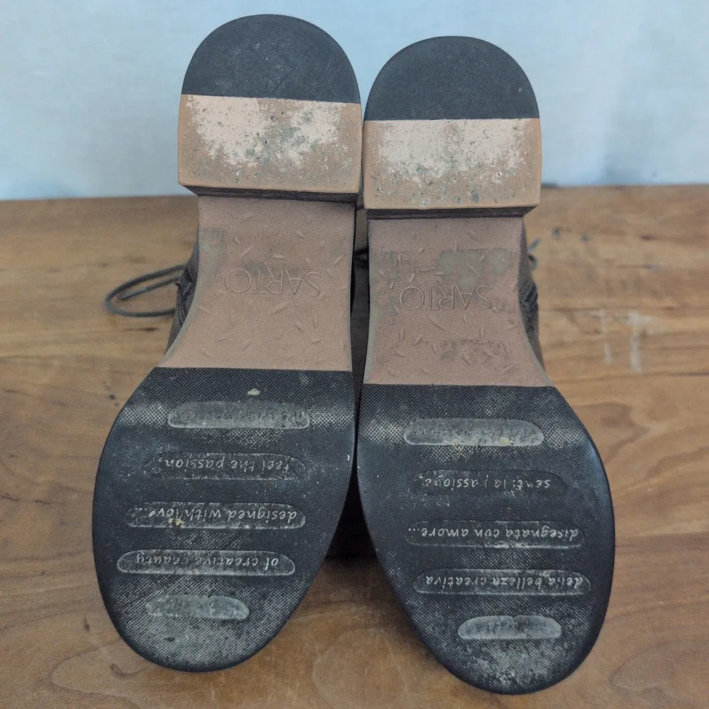 Franco Sarto Patia Lace up Chunky Heeled Olive Leather Boots 7.5M - Image 3