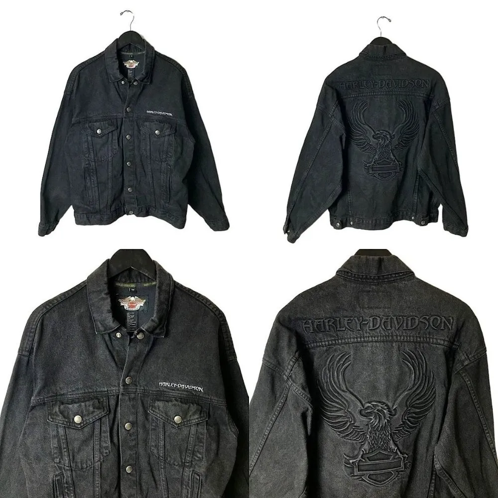 Vintage Harley Davidson Embossed Eagle Denim Jacket USA Made Motorcycles Adult M - Image 15
