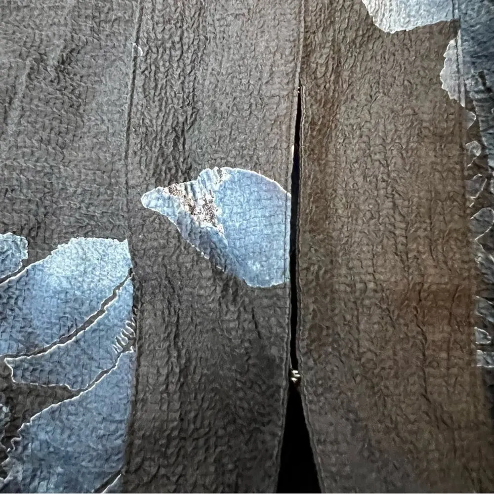 Citron Santa Monica silk draped texturized floral blouse asymmetrical sz L Black Size L - Image 6