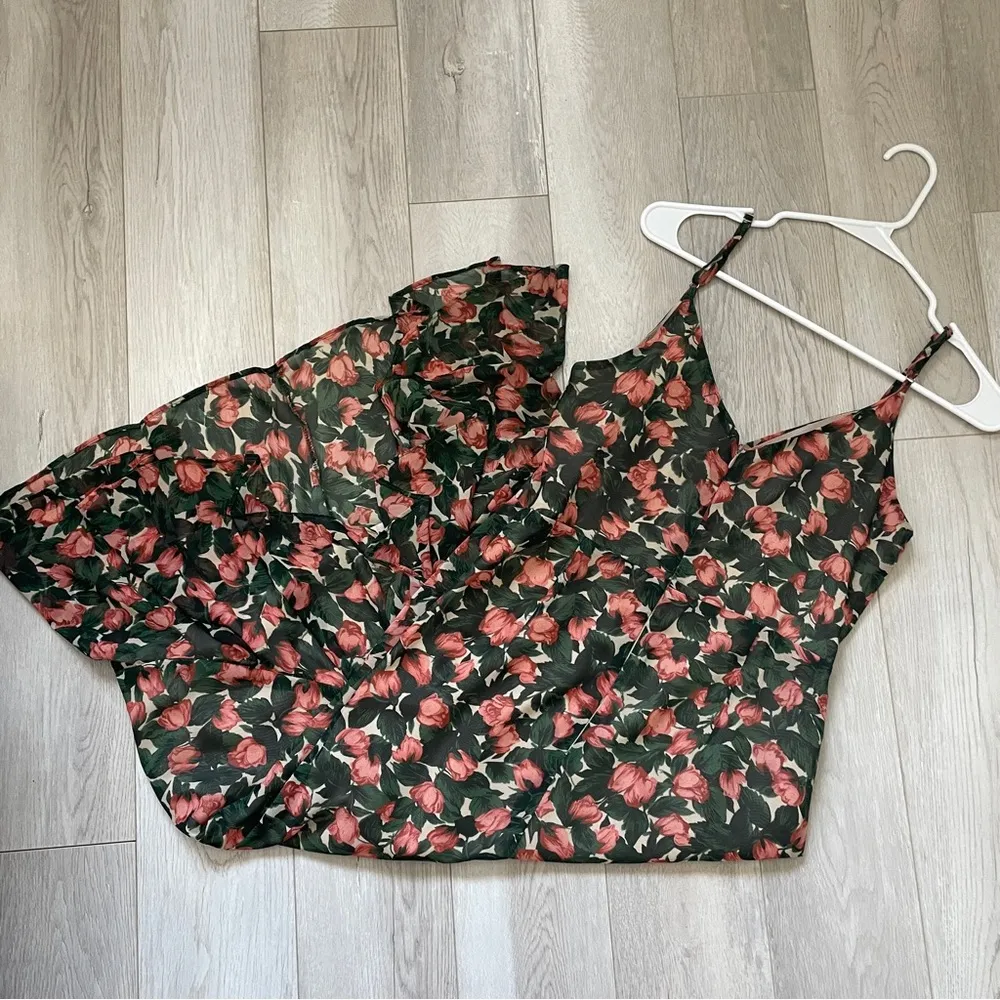 Lilyful Floral Ruffle Midi Dress Wedding Formal Cottagecore Green Red (Medium) - Image 4