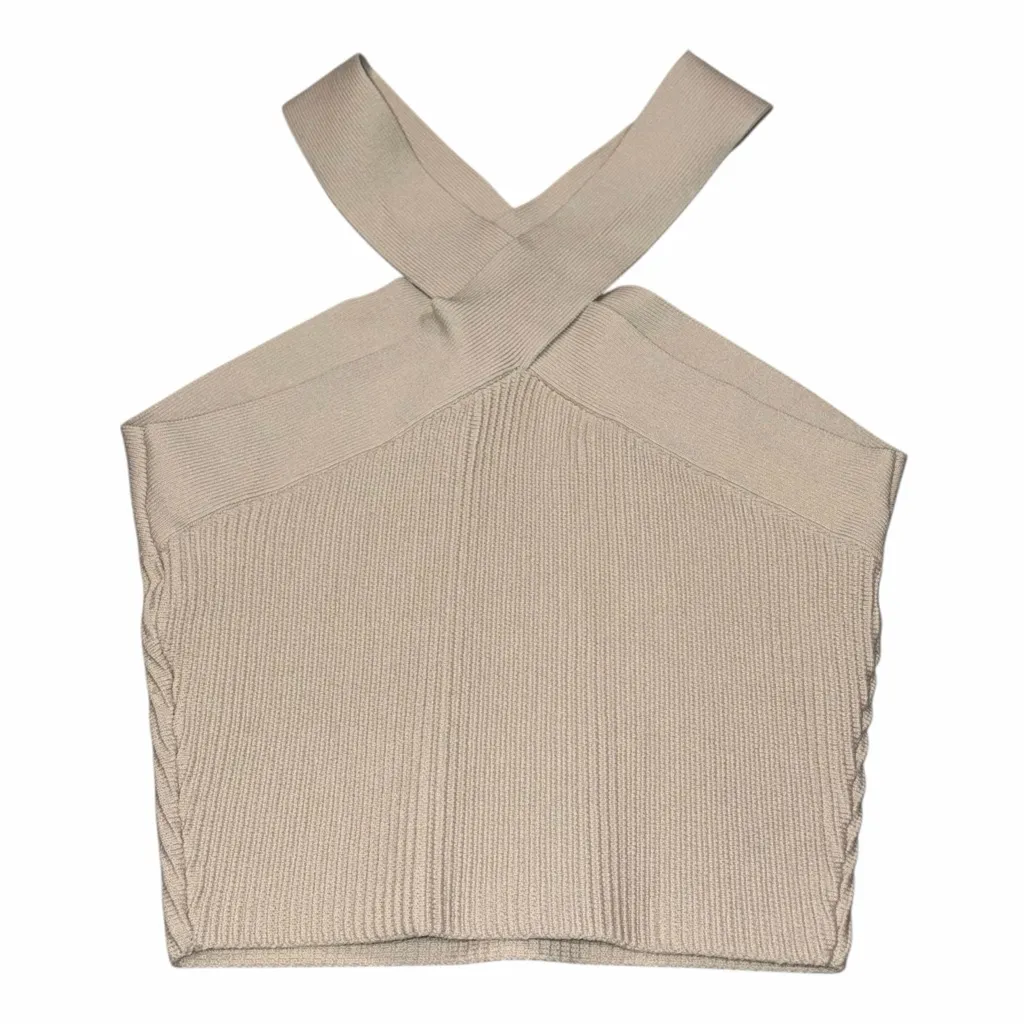 Aritzia Babaton Khaki Tan Ribbed Sculpt Knit Criss Cross Crop Top size XS - Image 6