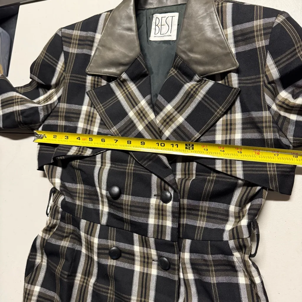 Vintage Best International Black Beige Plaid Double breasted Trench Dress Medium - Image 13