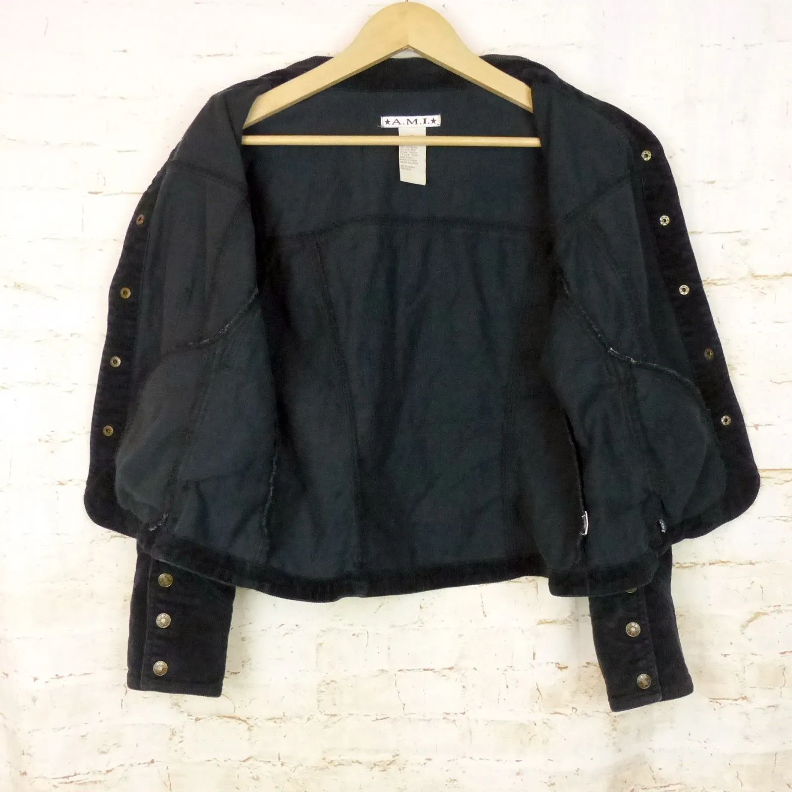 A.M.I. Jacket Women S Black Corduroy Button Stretch Cotton Long Sleeve Retro Y2K - Image 9