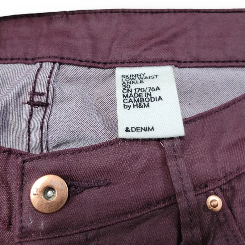 &Denim By H&M Jeans Size 30 33x29 Women's Skinny Low Waist Ankle Jeans Ankle Zip  - Image 5