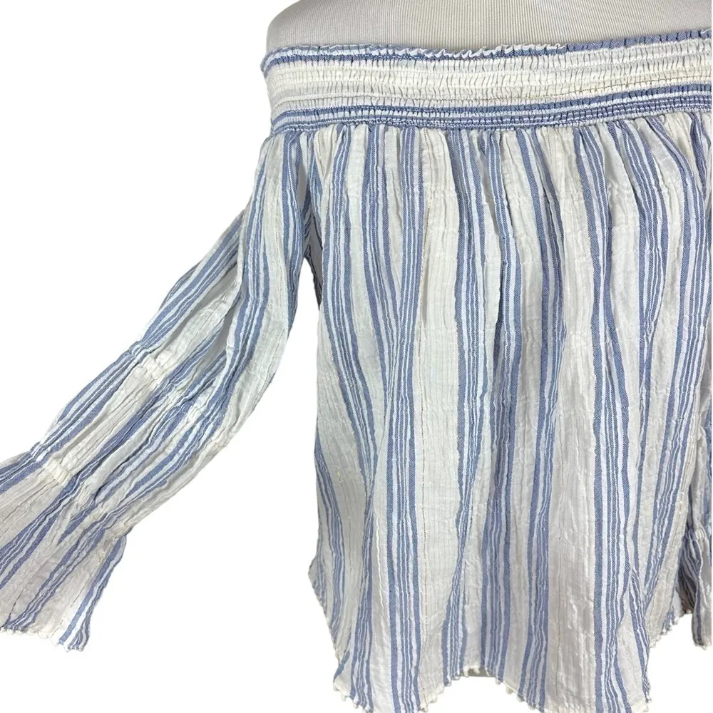 LoveShackFancy Daisy Off the Shoulder Crop Top
Blouse Size XS Pom Pom Hem - Image 10