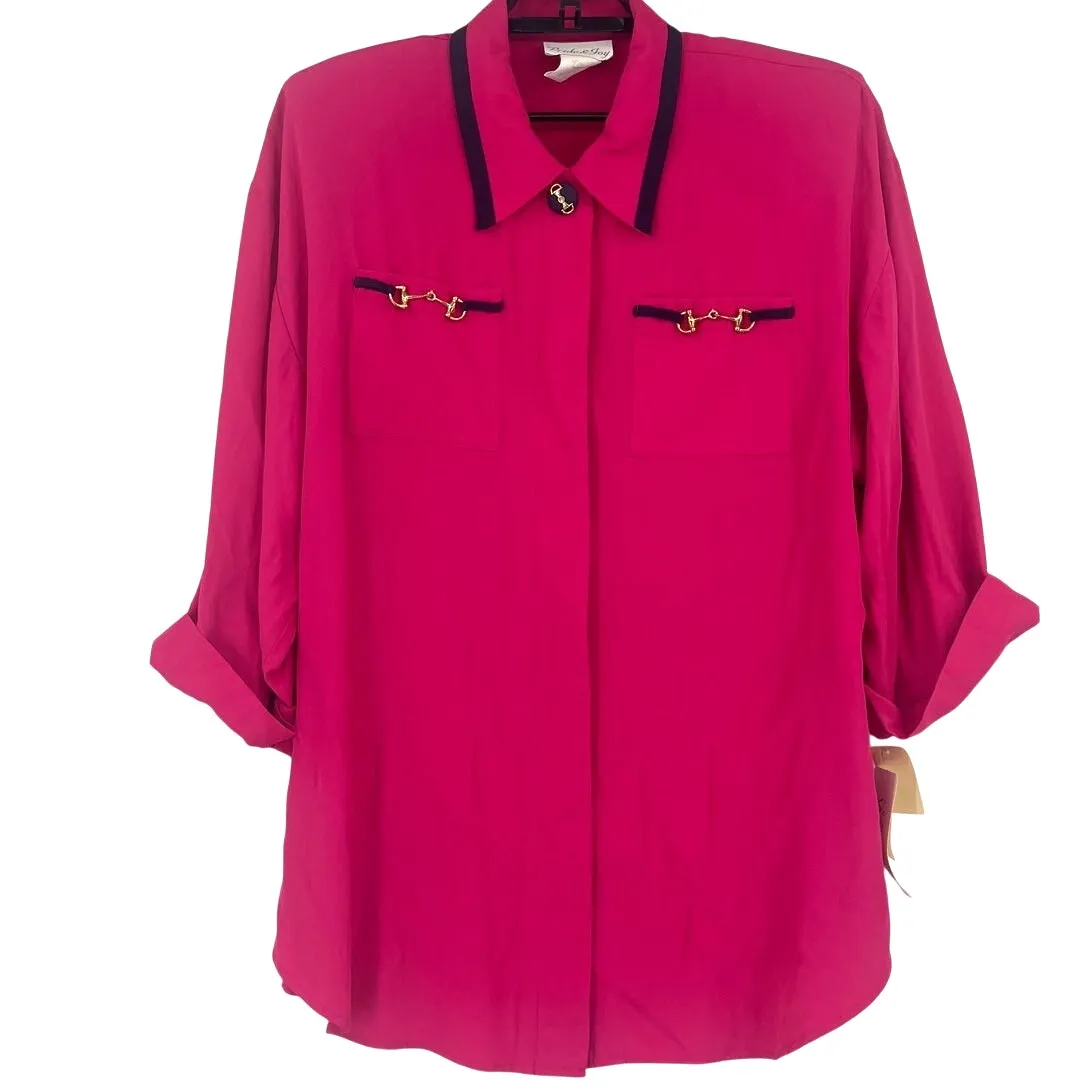 Vtg 90s Pride & Joy Button Womens Top 22W Equestrian Preppy Heritage Gold Bit 80 Pink - Image 2