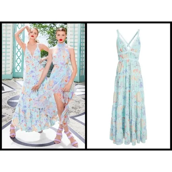 💕ALICE+OLIVIA Karolina Paneled Halter Maxi Dress - Image 2