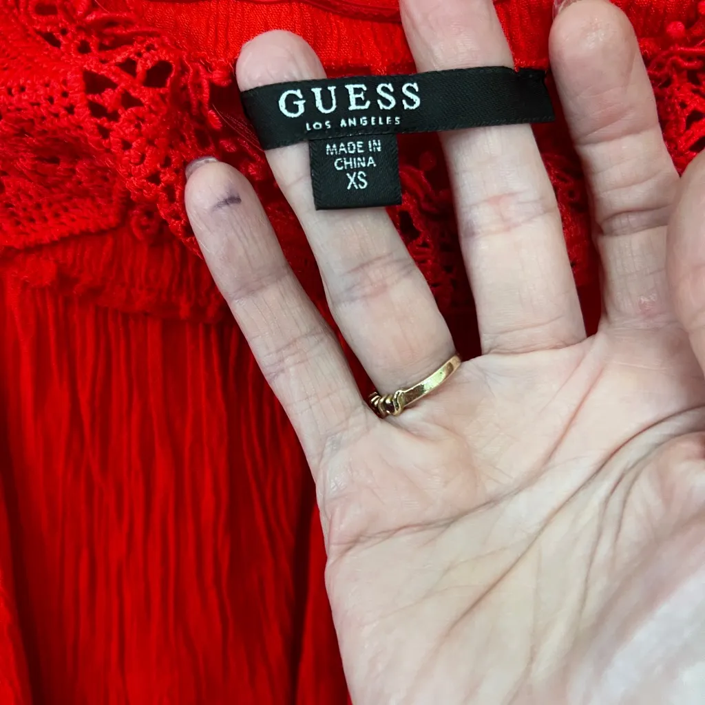 Guess  Vibrant Red Lace Blouse - Image 3