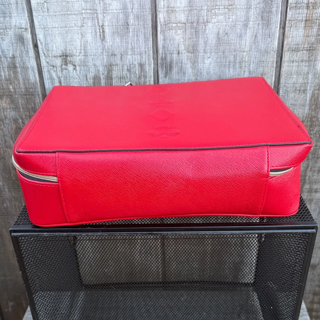 Like New Estee Lauder Red Faux Leather Cosmetic Bag with Card Suit Design - Image 6