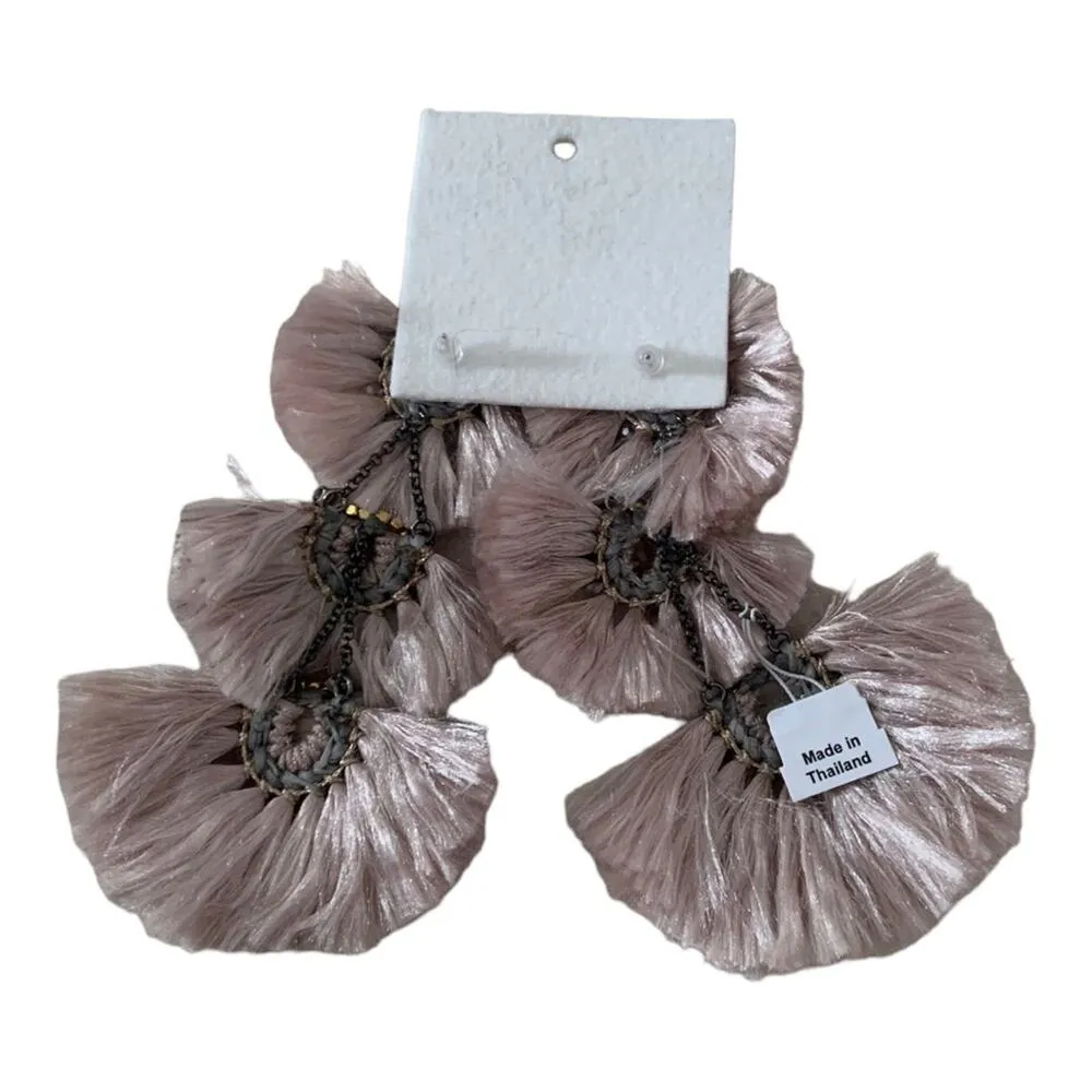 earrings fringe New dangle cream tan nude cute boho long hanging festival - Image 2