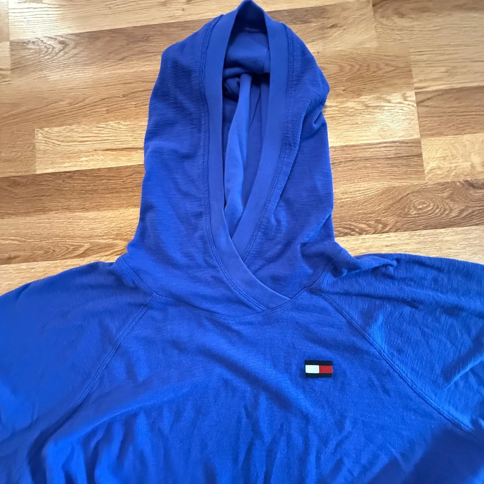 Tommy Hilfiger Sport Hoodie 1X‎ Blue Waffle Knit Pullover Plus Size Logo - Image 4