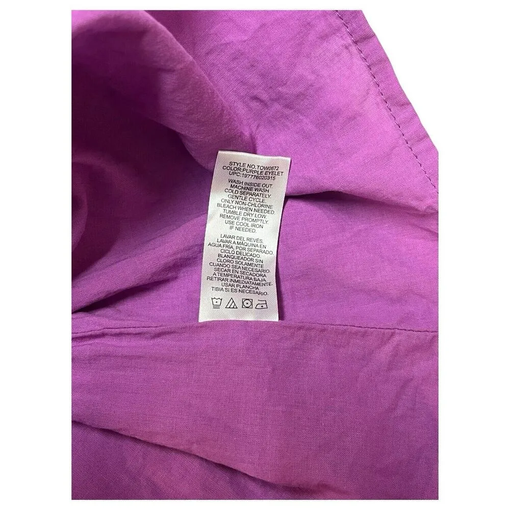 Draper James Top Womens L Eyelet V Neck Short Bubble Sleeve Embroidered Purple - Image 10