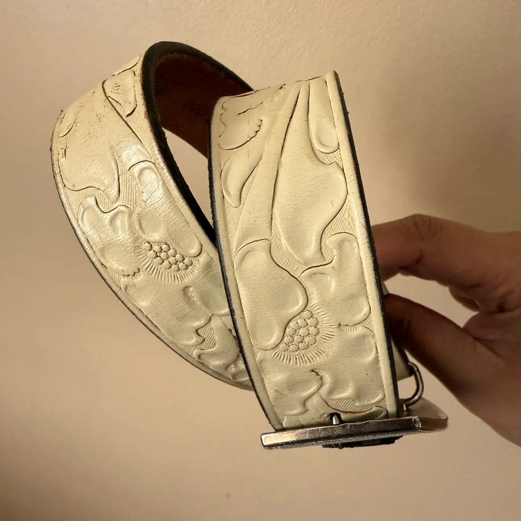 Justin Ivory Leather Belt Cowgirl Boots‎ Buckle Top Grain Cowhide Sz 28 31” - Image 2