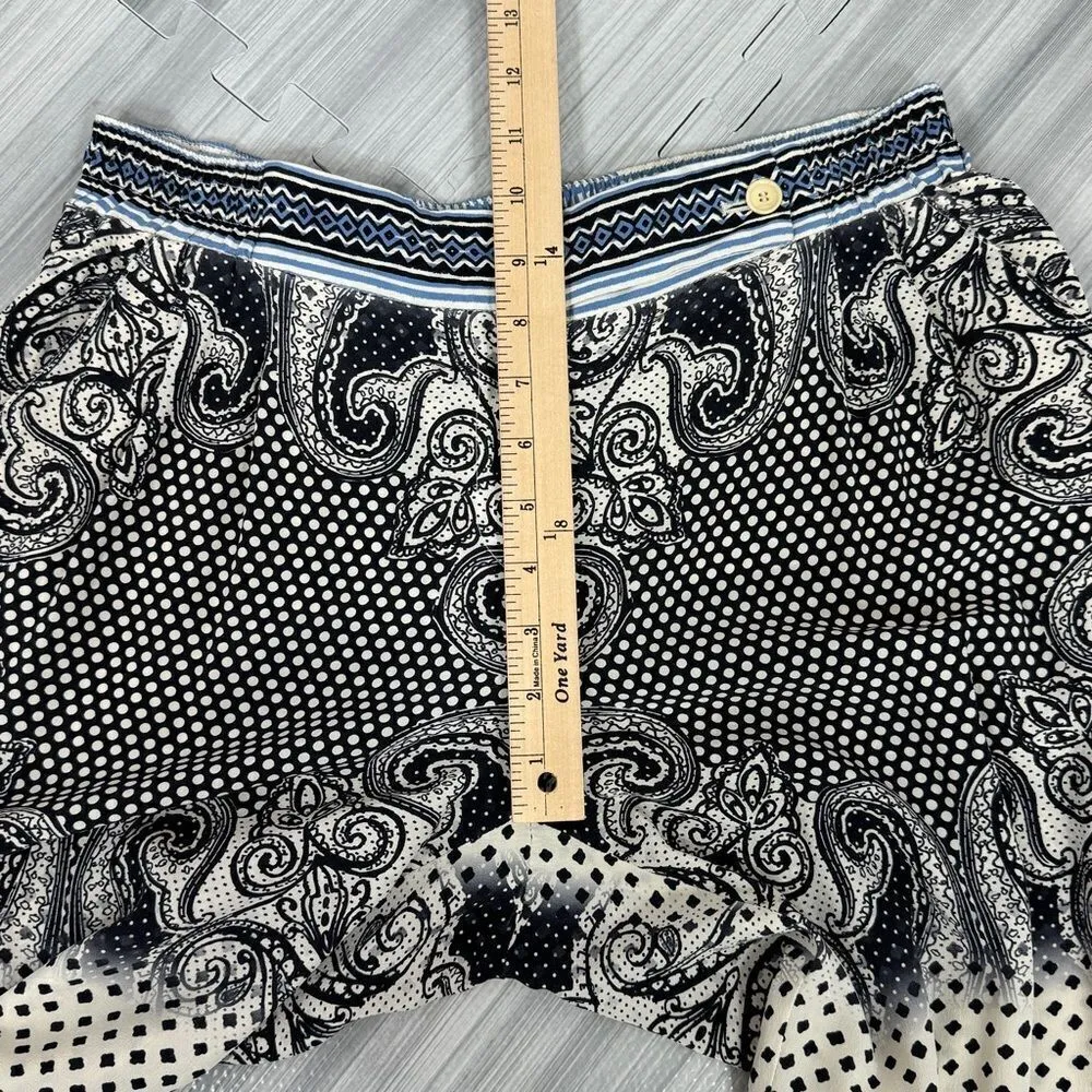 Etro Silk Multi Pattern Straight‎ Leg Pants Black White Blue Size 10 Euro 46 - Image 11