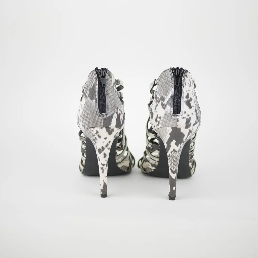 MADDEN GIRL Women's 7.5 Gray & beige snake print high heel sandals shoes DALISSA - Image 3