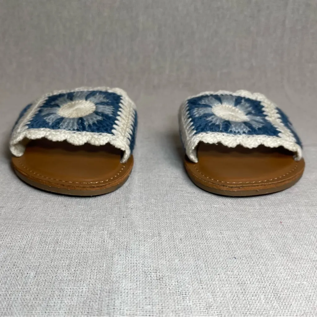 Haute Hippie | Blue & Cream Rianne Grannie Square Crochet Slides | Size 7 - Image 5