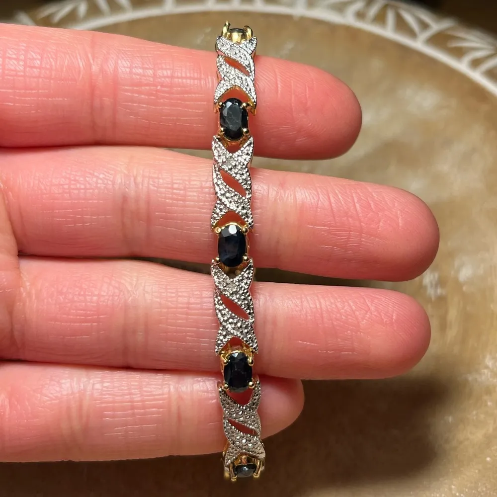 NWT Genuine Sapphire & Diamonds 24KT Gold Over  Bracelet - Image 11
