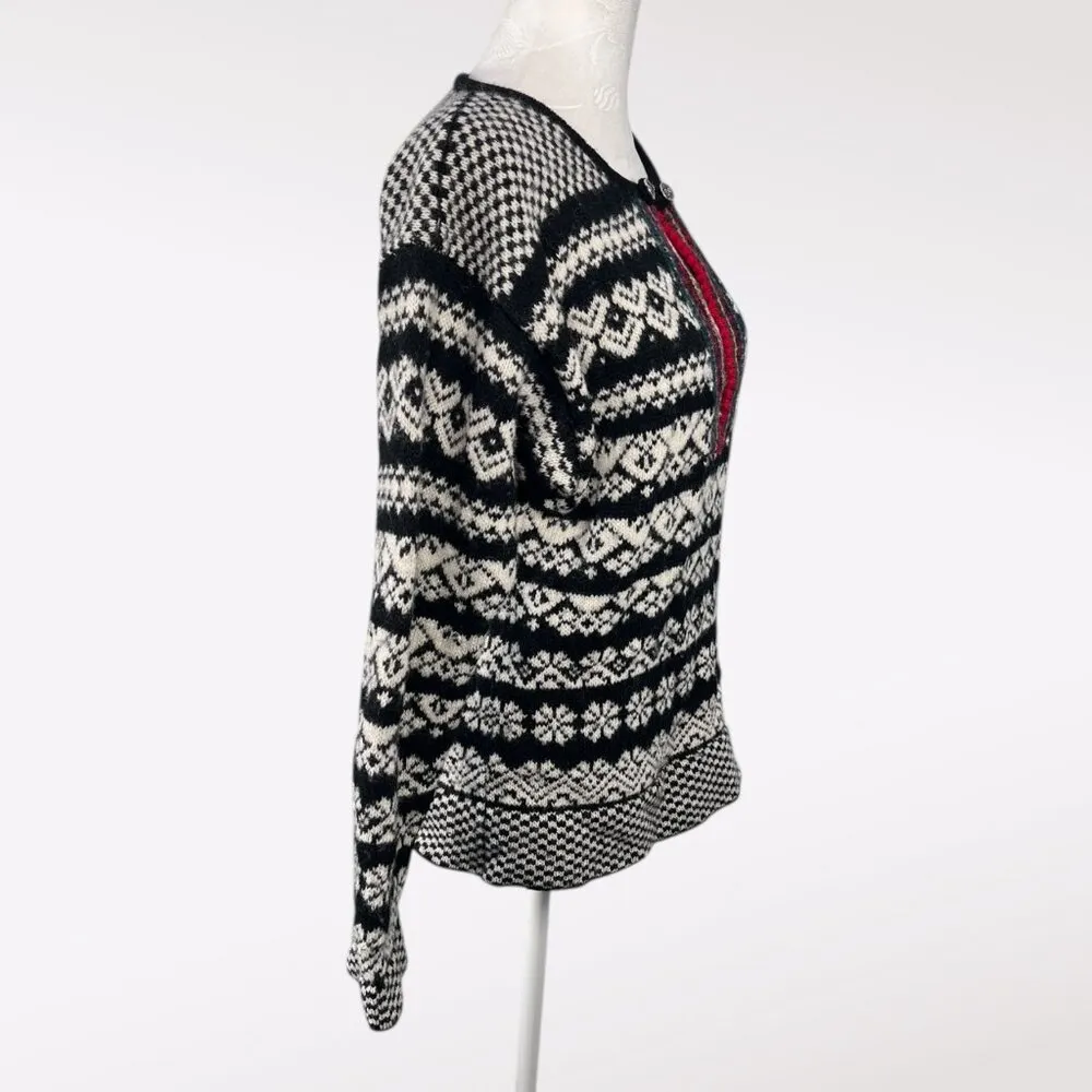 Vintage Susan Bristol Nordic Wool Fair Isle Sweater Black White Red Small - Image 6