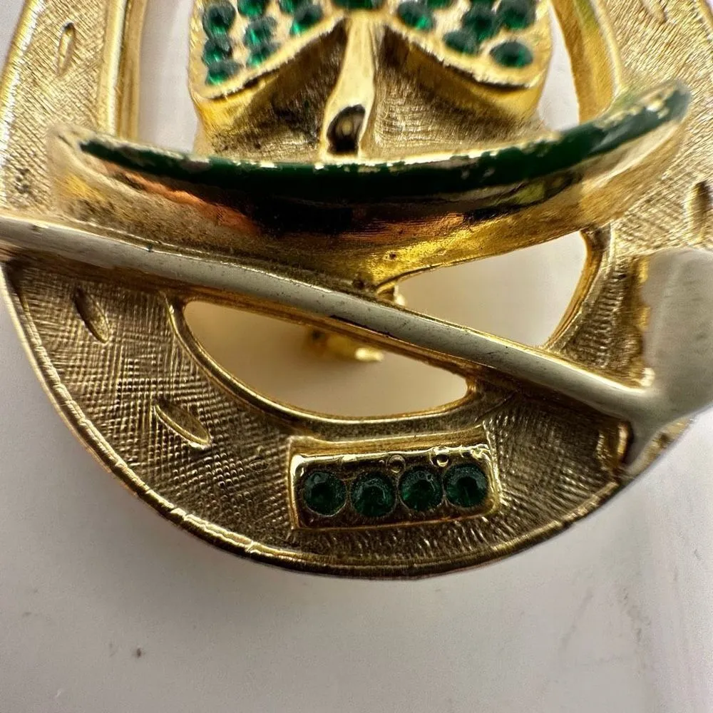 B.j. Vintage horseshoe St. Patrick’s day gold and green enamel brooch - Image 3