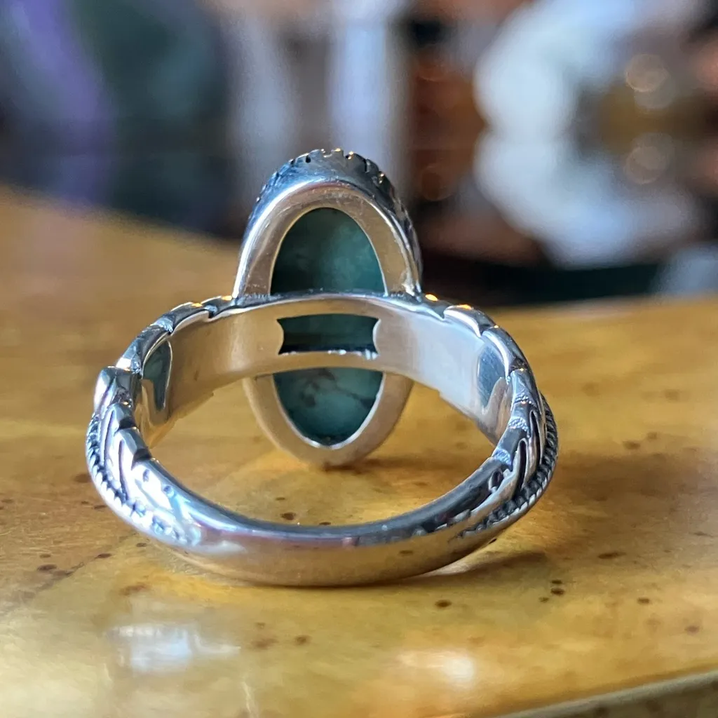 Natural Nevada Turquoise Sterling Silver Feather Ring Size 6 Green - Image 5