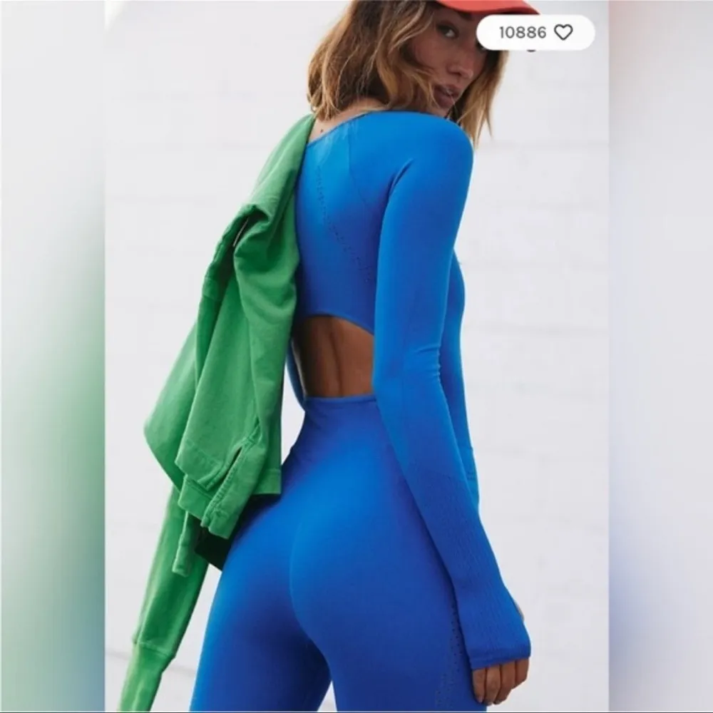 Free People Movement GOOD KARMA LONG SLEEVE ONESIE COBALT  XS/S - Image 4