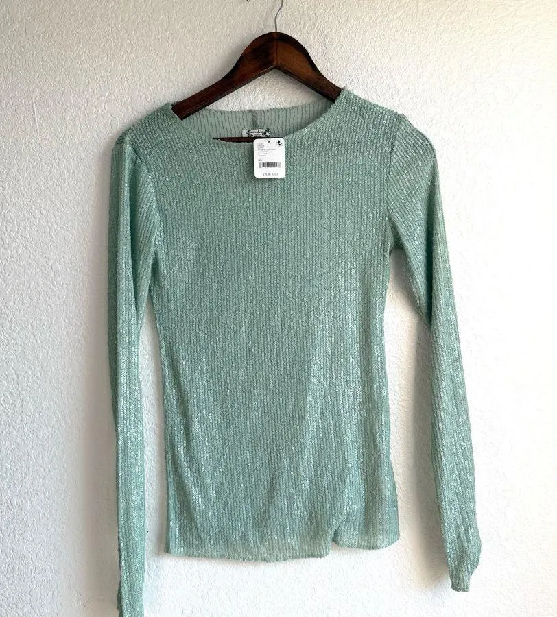 NWT Free People Intimately Womens Shirt Jade Green Sequin Long Sleeve Size XS - Image 2