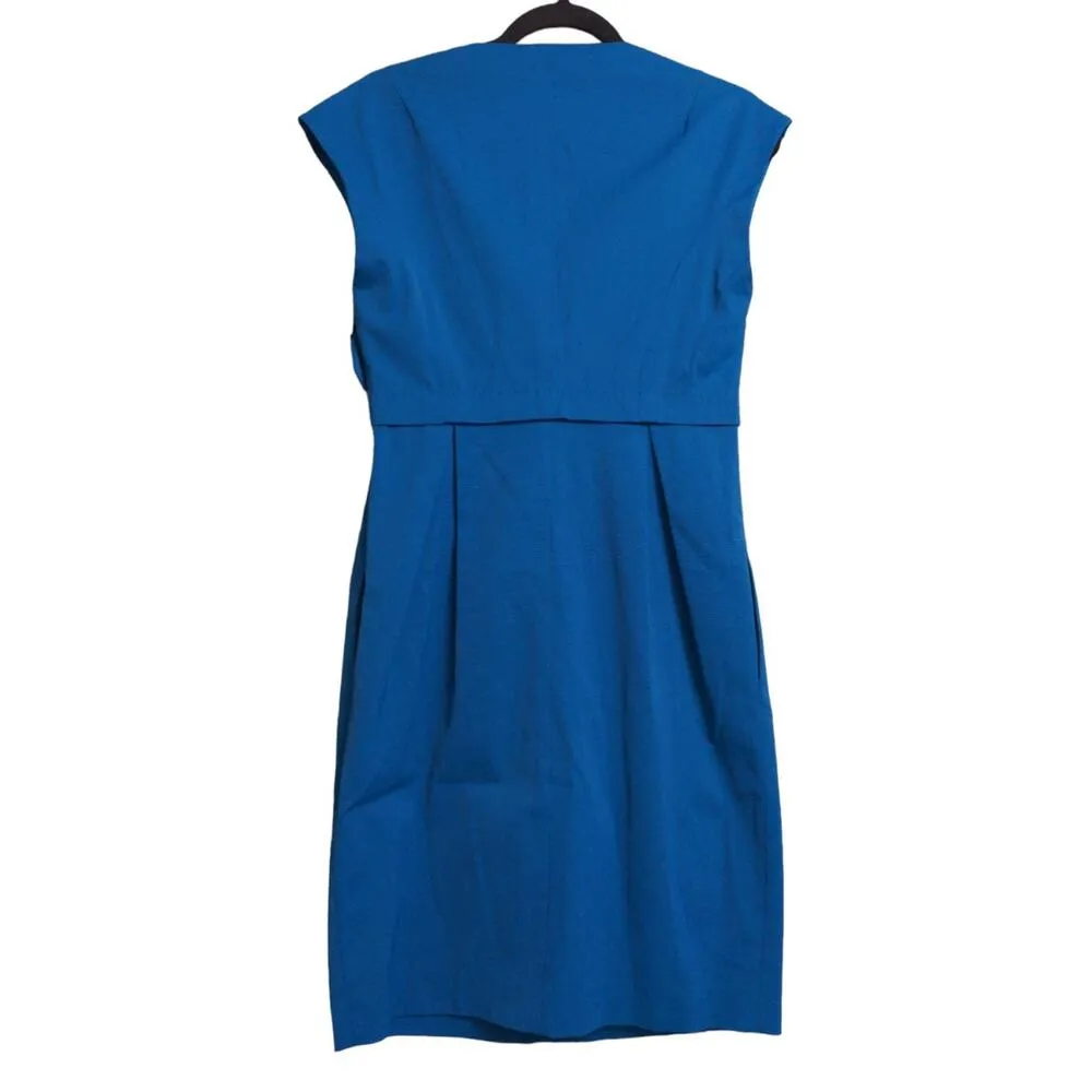 Moschino Womens A Line Dress Blue Pockets V Neck Cap Sleeve Pleated Side Zip S - Image 6