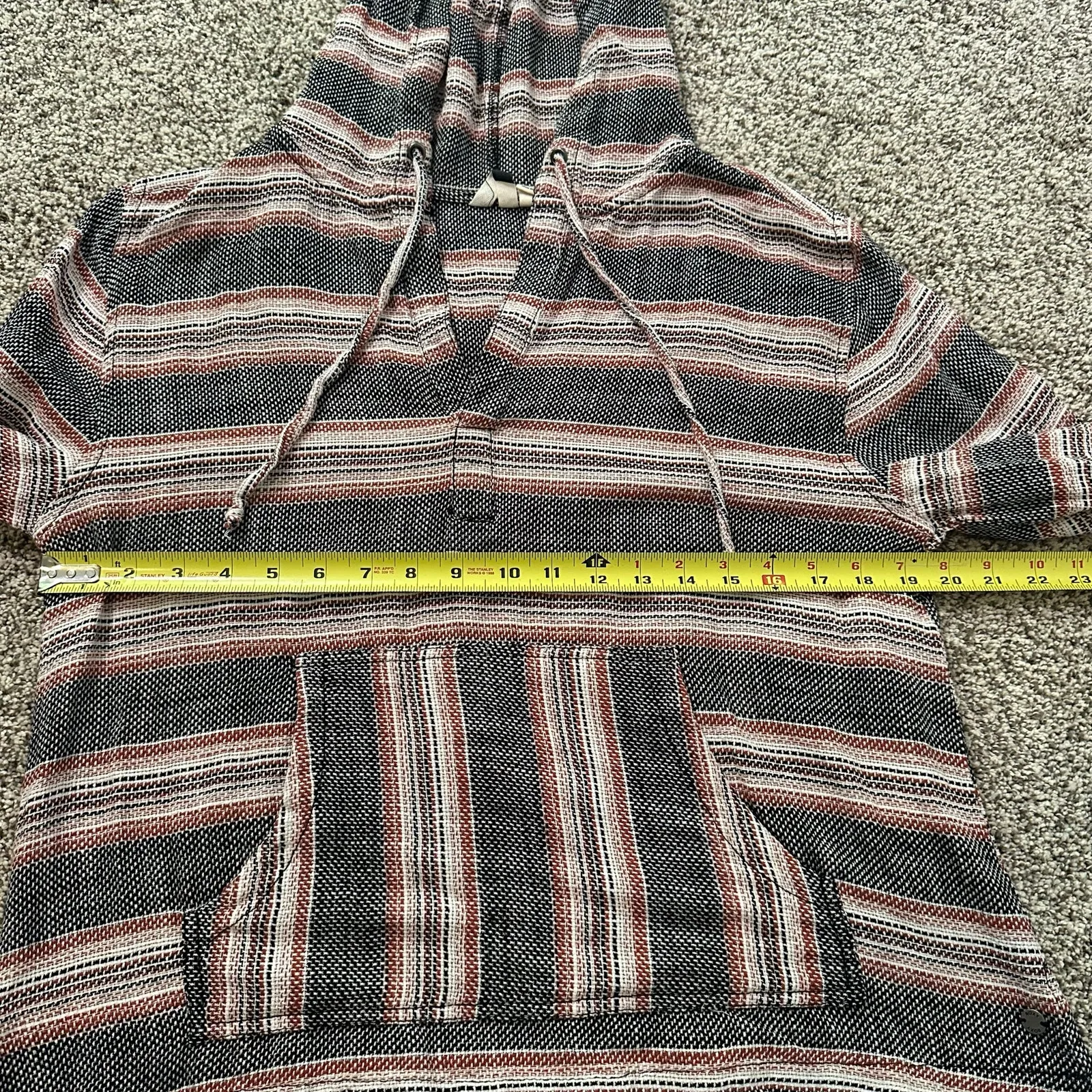 Roxy cream, black & red striped knit hooded pullover top size M - Image 11