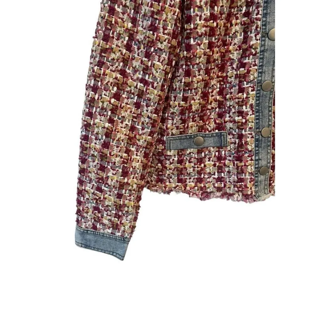 Ecru  Tweed With Denim Jacket Beetroot Womens Small Knit Button Up Structured NEW - Image 5