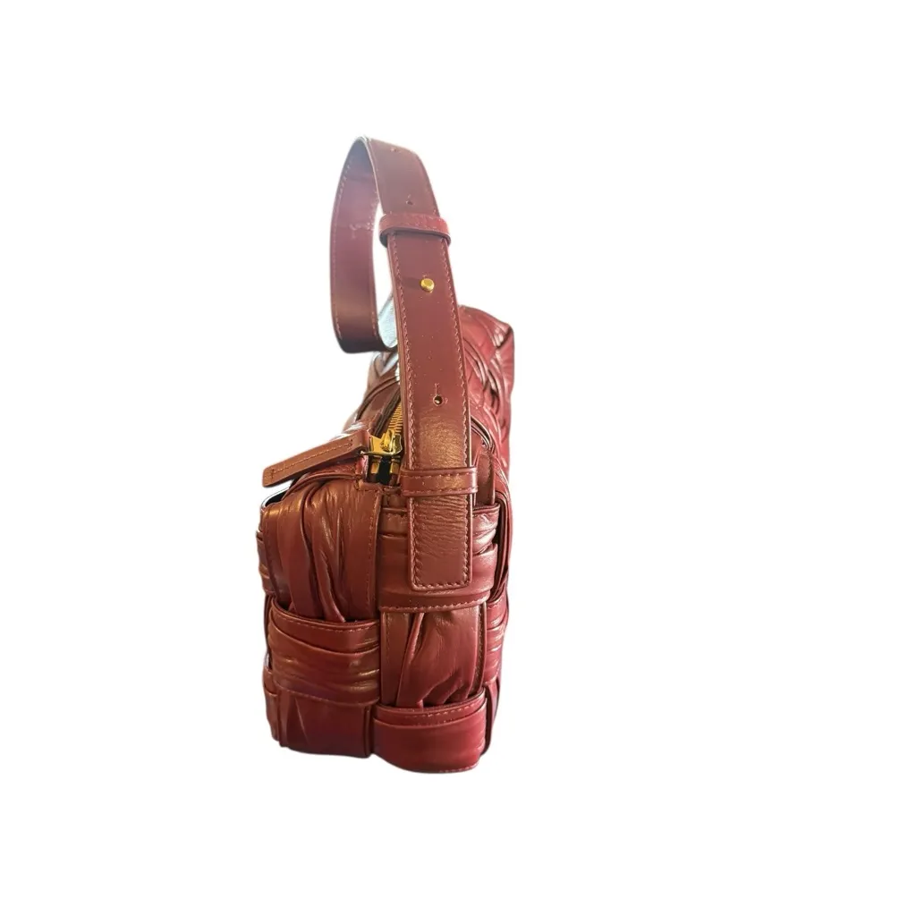 NWT Bottega Veneta Leather Foulard Intrecciato Brick Cassette Handbag Barolo Red - Image 11
