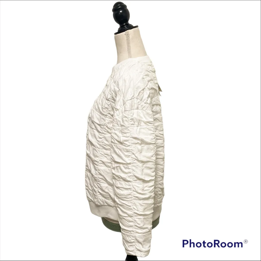 Mango MNG Ivory Quilted Wrinkled Pullover Long Sleeve Oversized Top NWT Small - Image 5