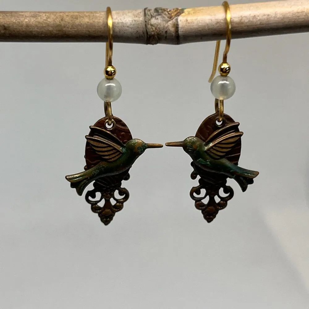 2000 Vintage Bronze Hummingbird Earrings - Image 4