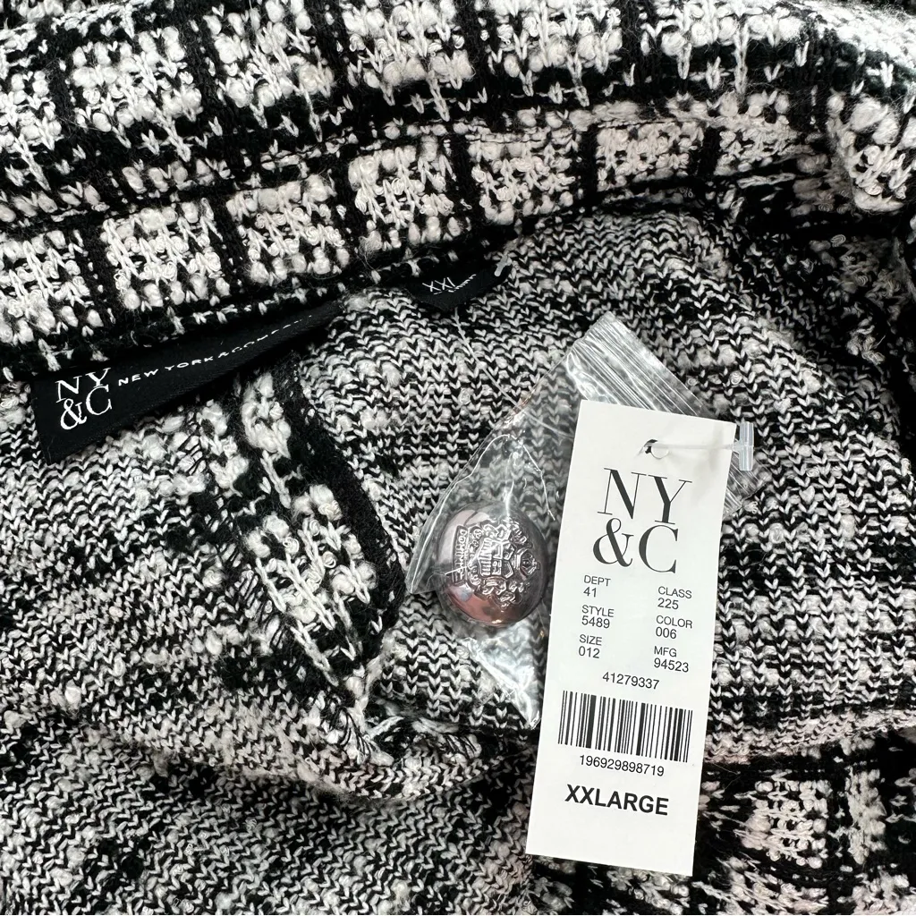 New York & Co Black White Tweed Crop Jacket size XXL Long Sleeve NWT Blazer - Image 12