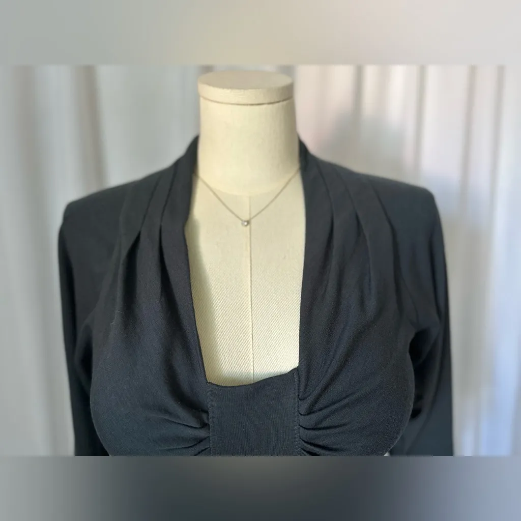 Catherine Malandrino Charcoal Long Sleeve 100% Wool Dress (896) - Image 5