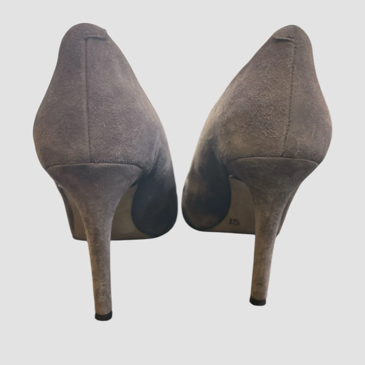 Enzo Angiolini Gray Suede Ruffle Peep Toe Heels Pumps Stiletto Women’s Size 6M - Image 3