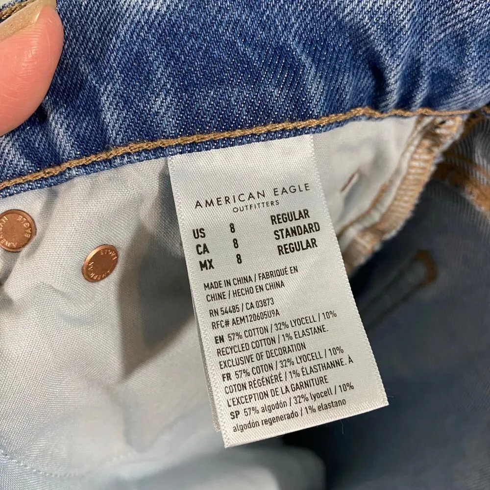 American Eagle Women Blue Slit Hem High Rise 90's Bootcut Jeans Size 8 - Image 6