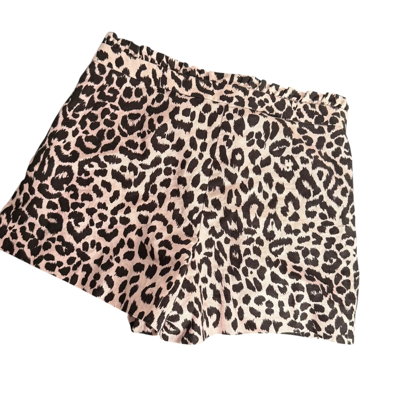 J.Crew Pink Leopard Print Ruffle Shorts Women Size 0 Animal Print Linen Cotton‎ - Image 3