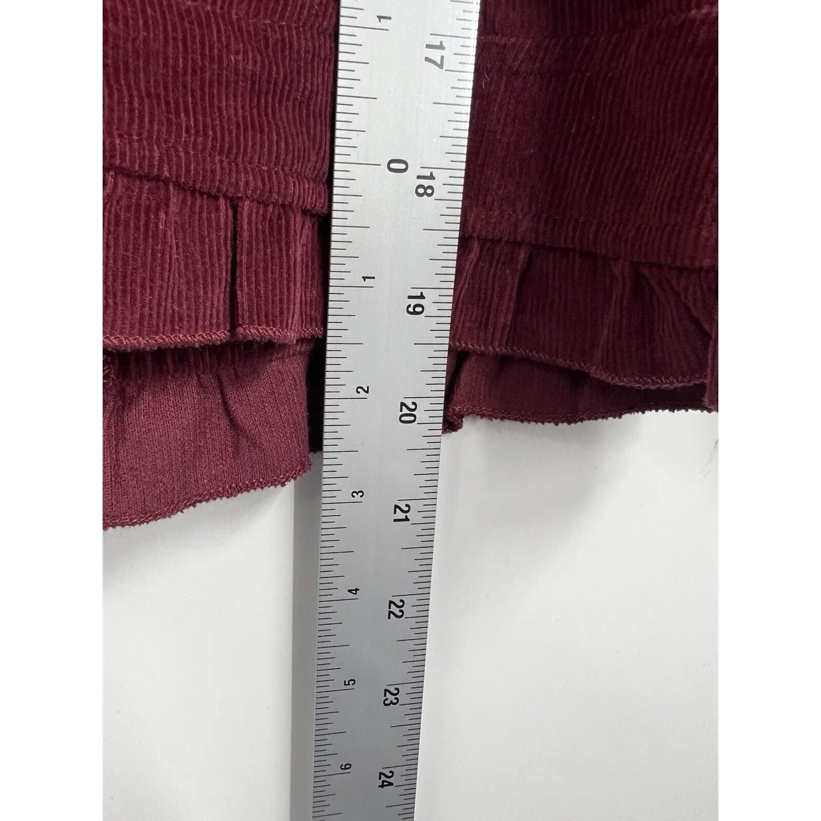 Sandro Womens Ruffle Corduroy Jacket Sz M Red Burgundy Zip Mock‎ Neck Y2K - Image 8