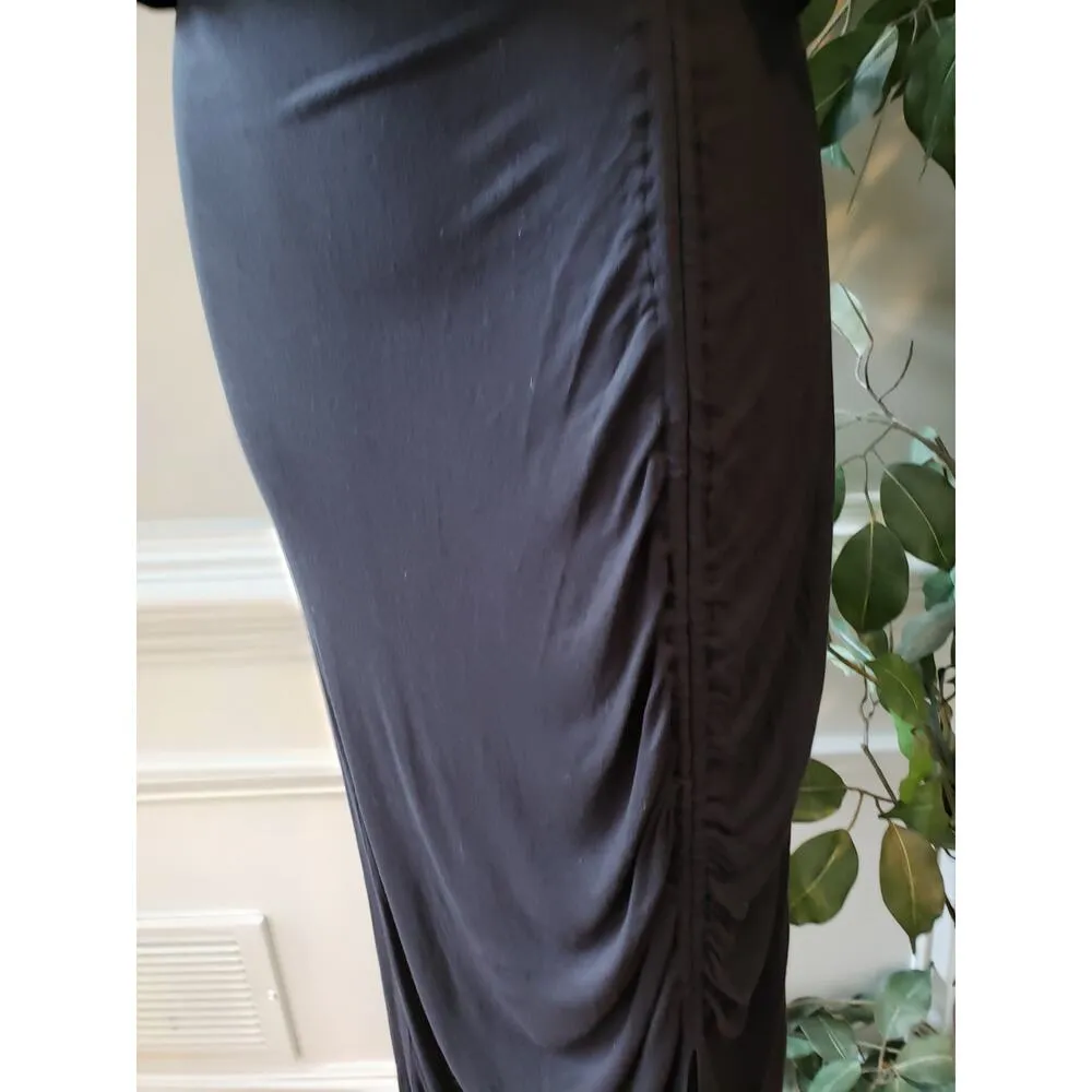 Bold Elements Long Maxi Dress Women's Large Black Solid Boat Neck Short Sleeve - Image 12