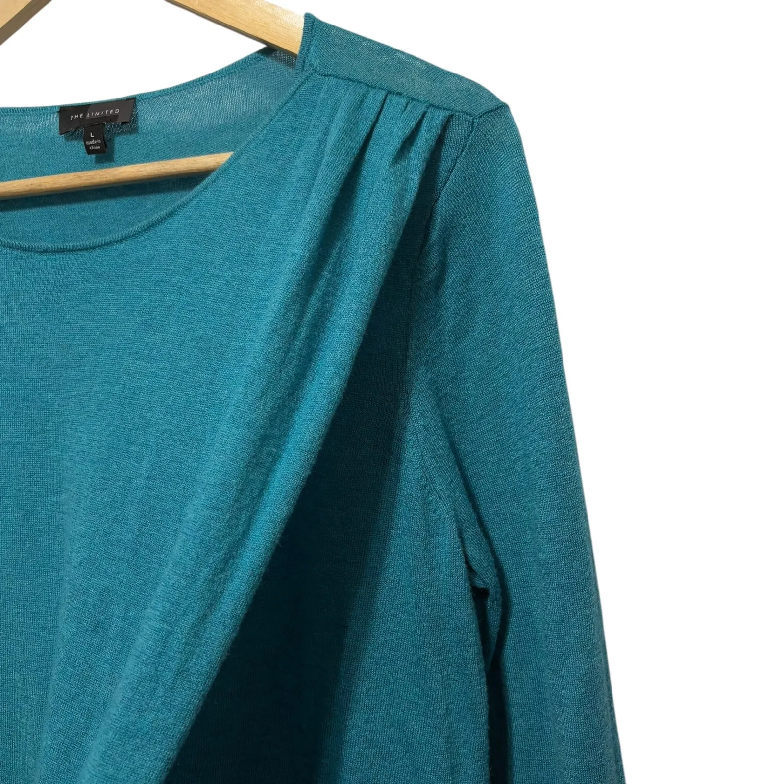 The Limited Women‎ Sweater L Teal Merino Wool Blend Minimalist Capsule Classic - Image 4