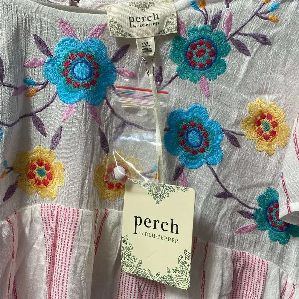 Anthropologie Pink embroidered 1XL boho Flutter Sleeve dress Perch pink floral - Image 4