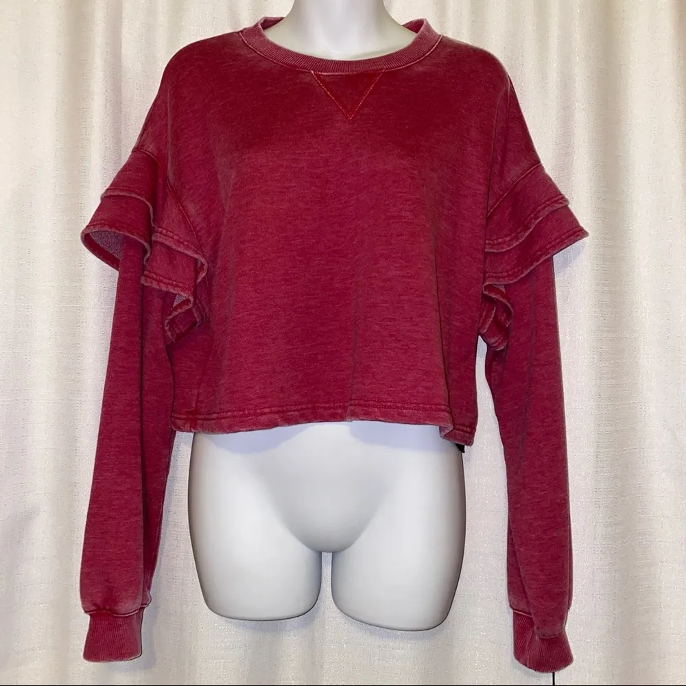 7 For All Mankind Cropped Ruffle Sweatshirt 🆕 Medium - Image 16