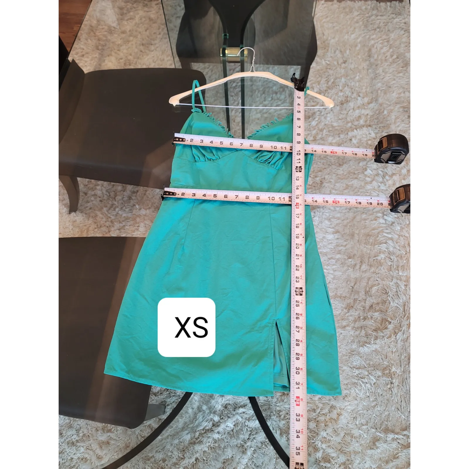 Pink Lily Dress Womens XS Teal Sleeveless Mini Fringe Trim Slit Party Summer - Image 10