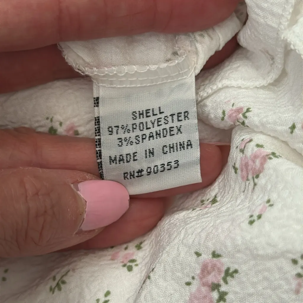 American Flirt White & Pink Floral Peplum Hem Tie Front Top Size M - Image 5