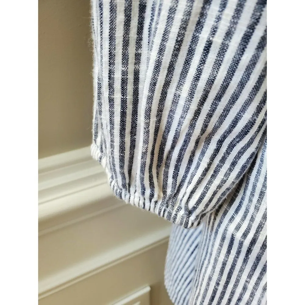 Old Navy Women Black & White 100% Cotton V-Neck Long Sleeve Knee Length Dress S - Image 5