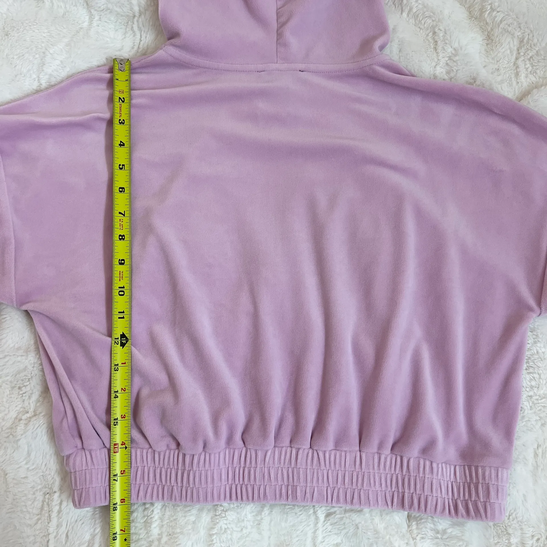 F21 Kawaii Pastel Lilac Purple Semi Crop Velour Y2K Hoodie Sweatshirt Size Large - Image 8