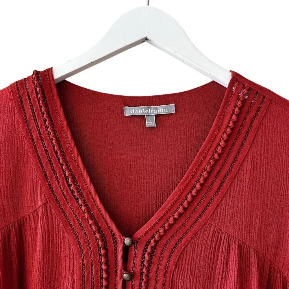 Anthropologie Daniel Rainn Rust Orange Long Sleeves V-Neck  Sz L #2383 - Image 2