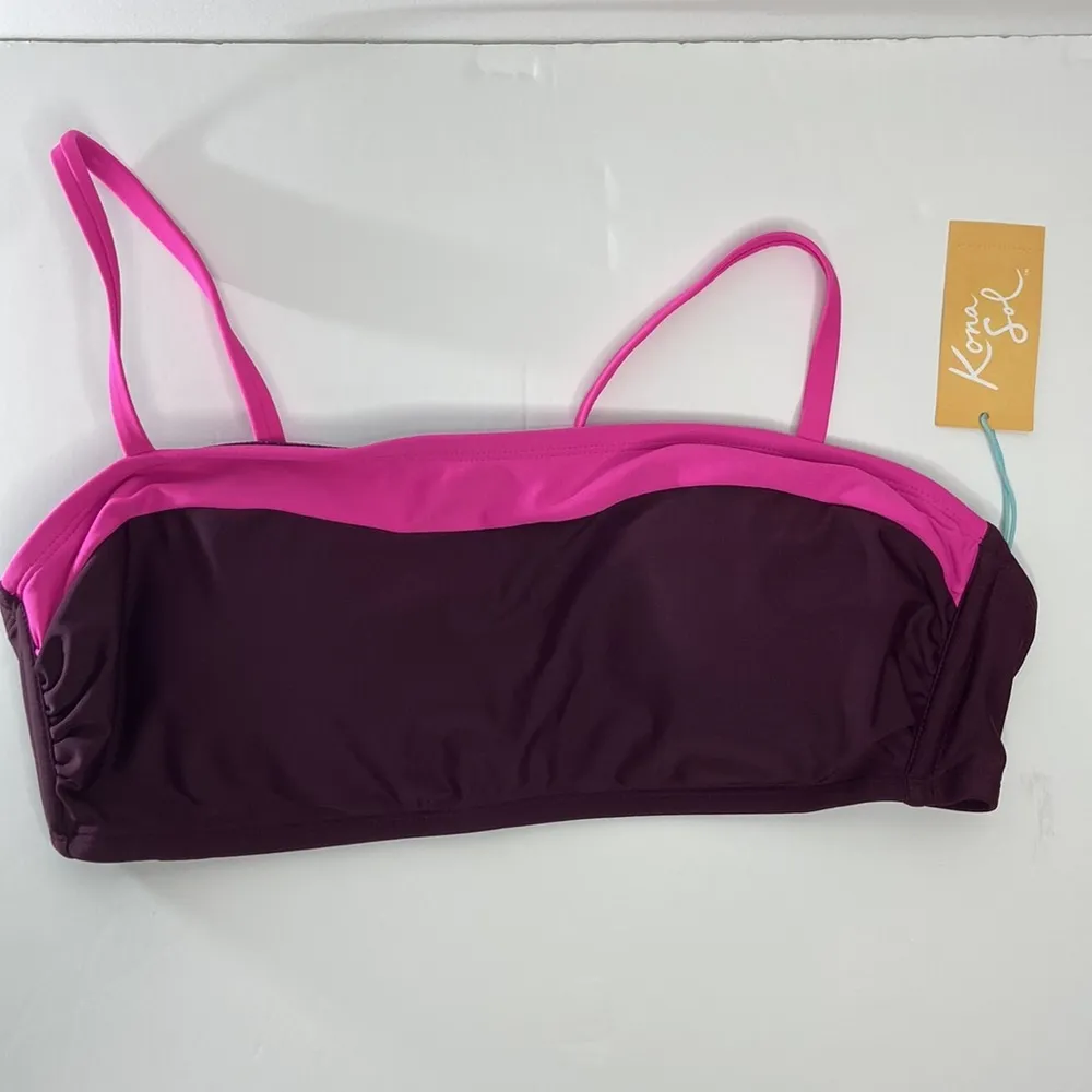Kona Sol Women’s Burgundy Pink Colorblock Bandeau Bikini Swim Top Size Large NWT - Image 14